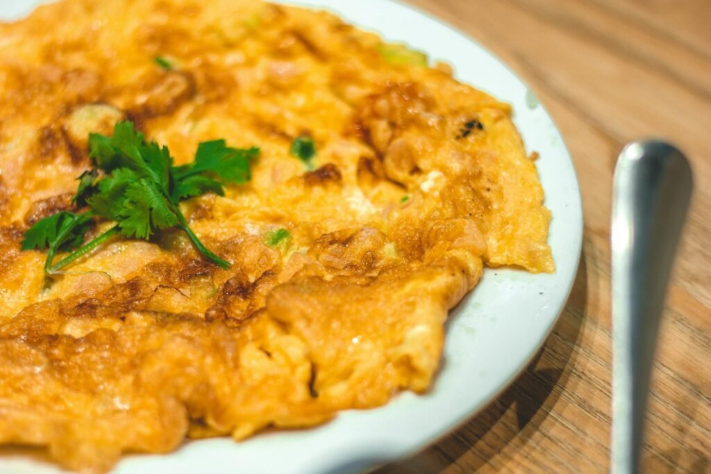 delicious taiwanese omelet with fresh cilantro