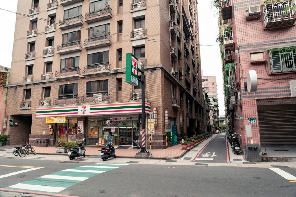 street view with convenience store in taipei