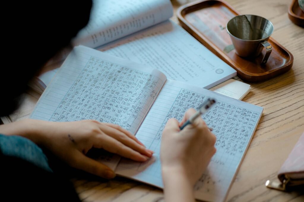 focus on writing asian language characters